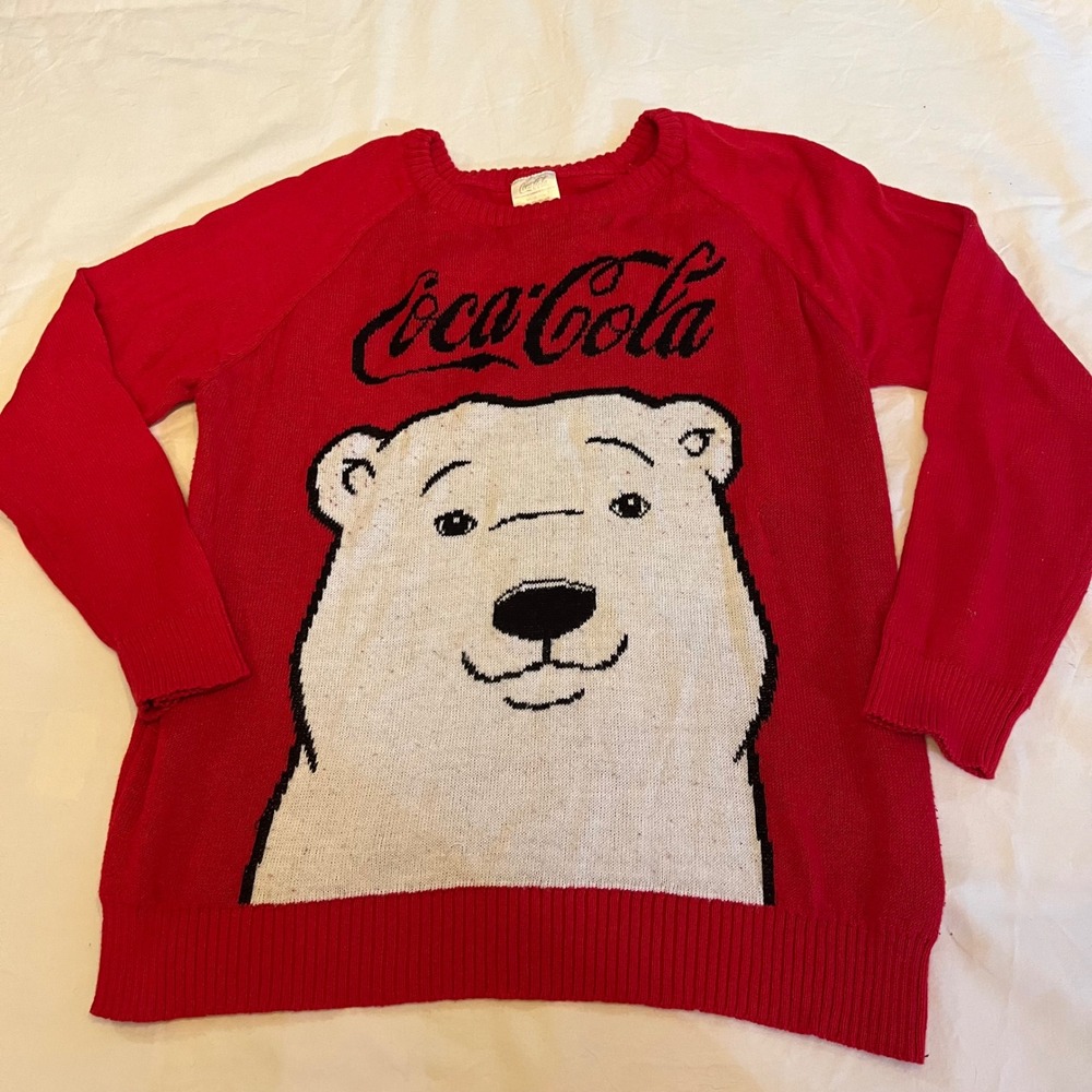 Coca Cola Coke Polar Bear Big Logo Knitted Pullover Sweater Red XL